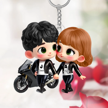Porte-clés en acrylique Couple à moto – Cadeau pour couple