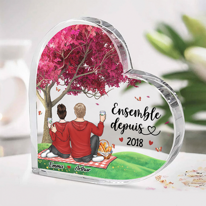 Cœur en acrylique « Ensemble depuis… » avec thème pique-nique – Cadeau pour couple