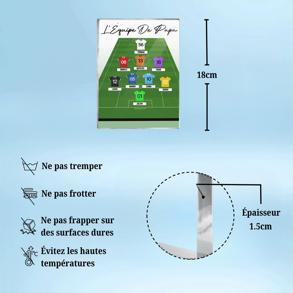 Bloc en acrylique personnalisé avec maillots de football – Cadeau pour papa et les fans de football