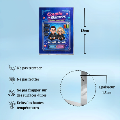 Couple de gamers – Bloc en acrylique personnalisé avec couple et prénoms