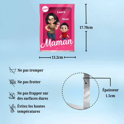 Bloc en acrylique personnalisé avec une femme et 1 à 5 enfants – Cadeau pour maman et mamie