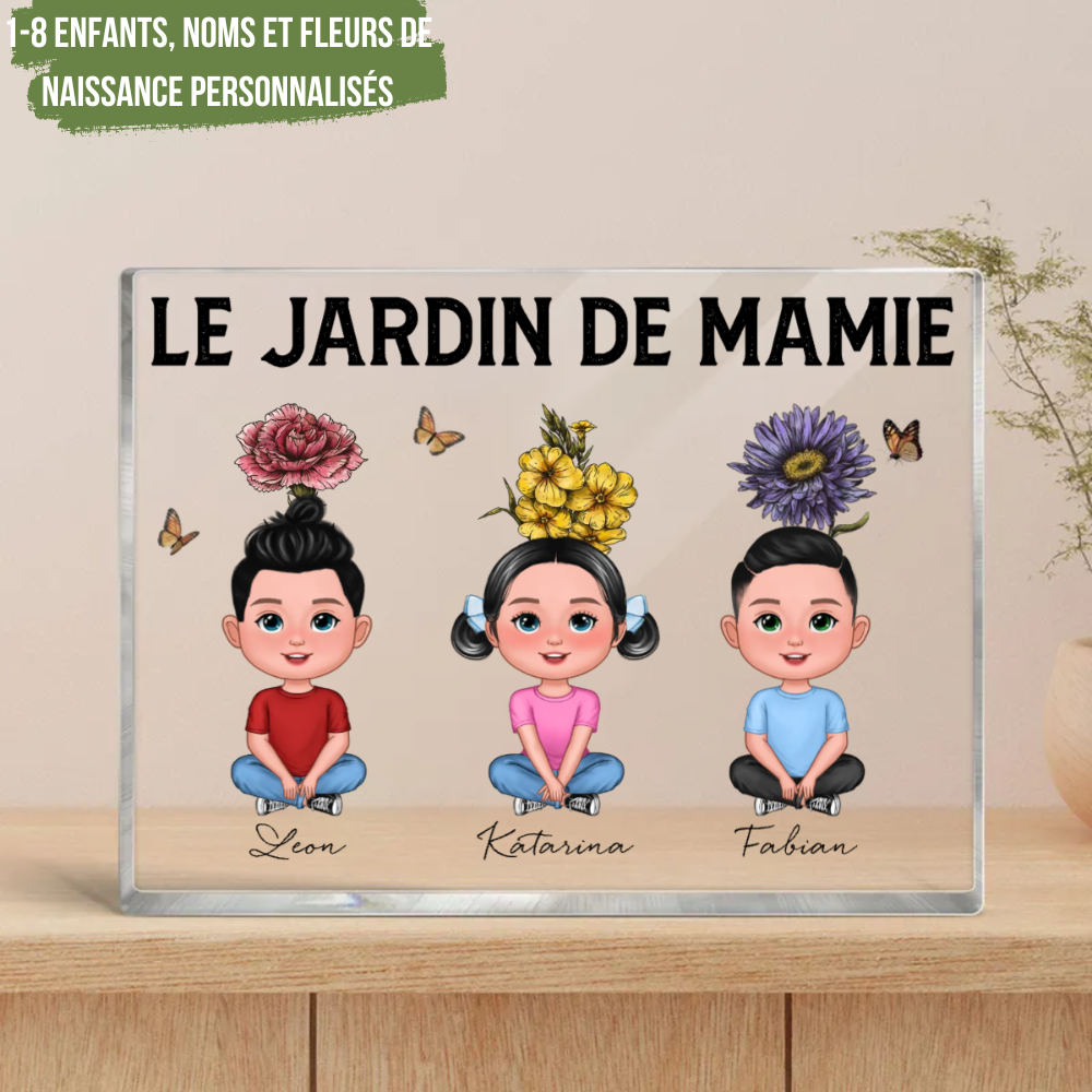 Plaque d'acyle avec 1-8 enfants et fleurs de naissance