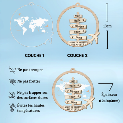 Décorations de Noël pour les amateurs de voyages-Ornement bois & acrylique à deux couches