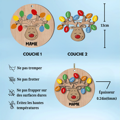Noël - Renne Ornement en bois personnalisé à deux couches