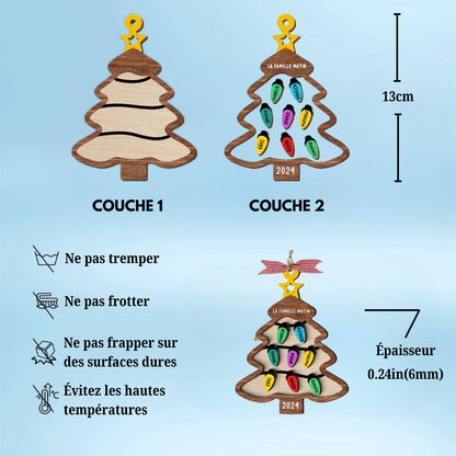 Guirlande lumineuse & Sapin de Noël - Ornement en bois personnalisé avec nom