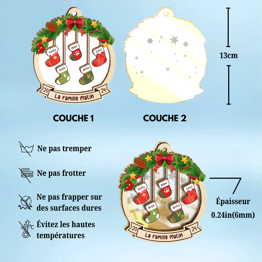 Noël Famille Chaussettes-Décorations de Noël avec texte et 1-8 noms-Cadeau pour la famille