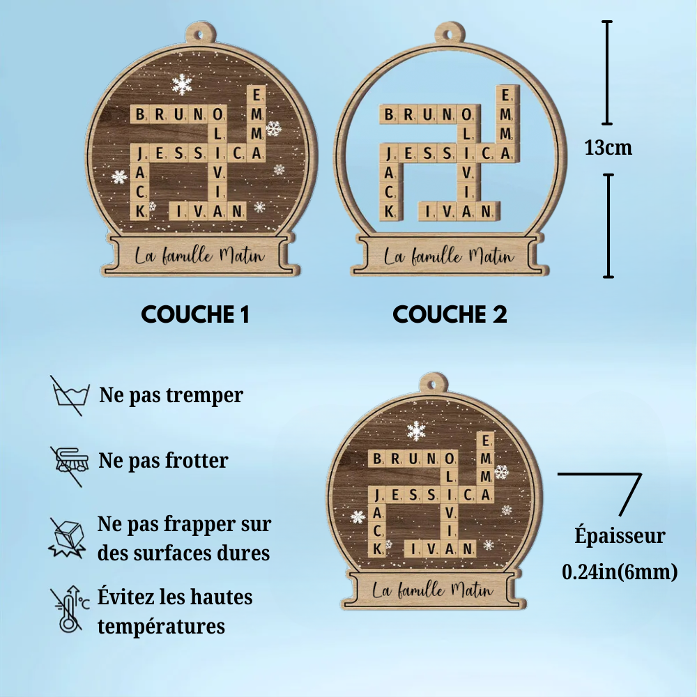 Décoration de Noël en forme de mots croisés personnalisée avec noms