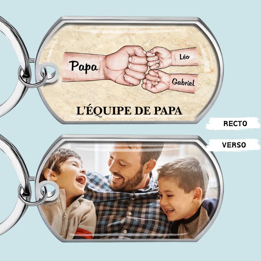 Porte-clés photo « poing contre poing » en acier inoxydable avec résine époxy – Cadeau pour papa