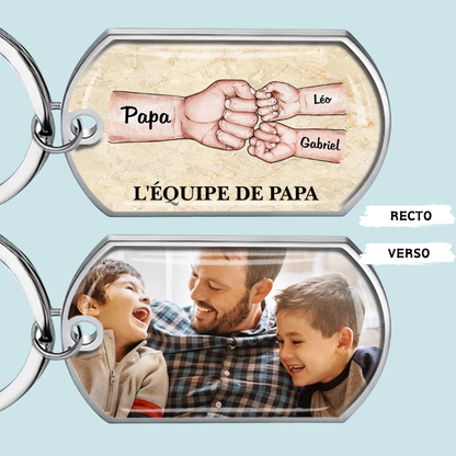 Porte-clés photo « poing contre poing » en acier inoxydable avec résine époxy – Cadeau pour papa