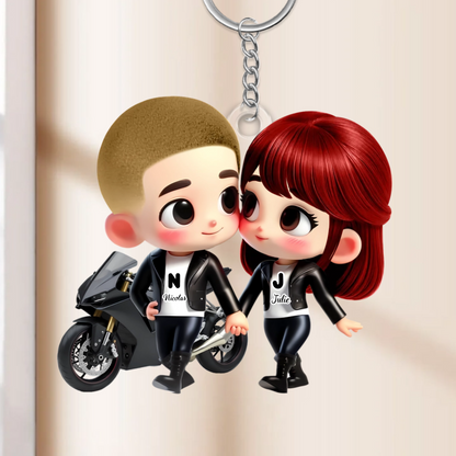 Porte-clés en acrylique Couple à moto – Cadeau pour couple