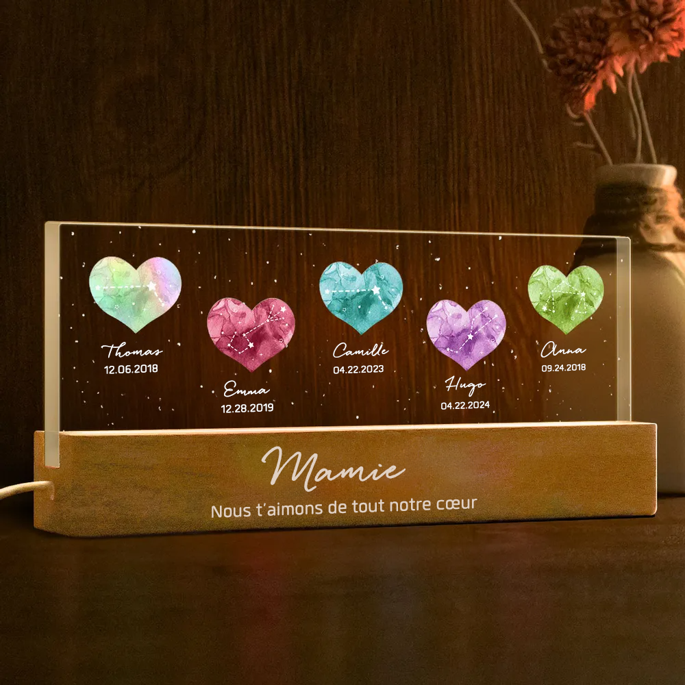 Pierre de naissance et signe astrologique - Veilleuse LED personnalisée pour maman, grand-mère et couple