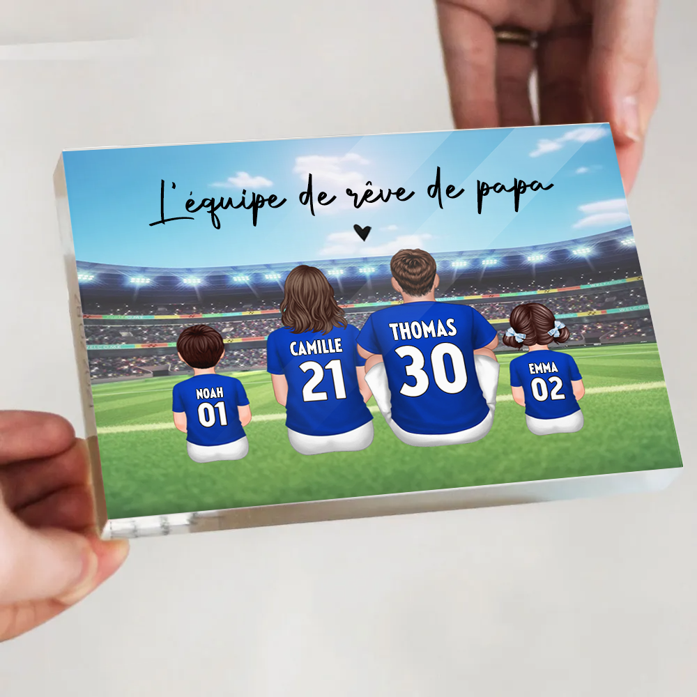 Bloc acrylique avec famille de footballeurs Cadeau pour papa et les fans de football