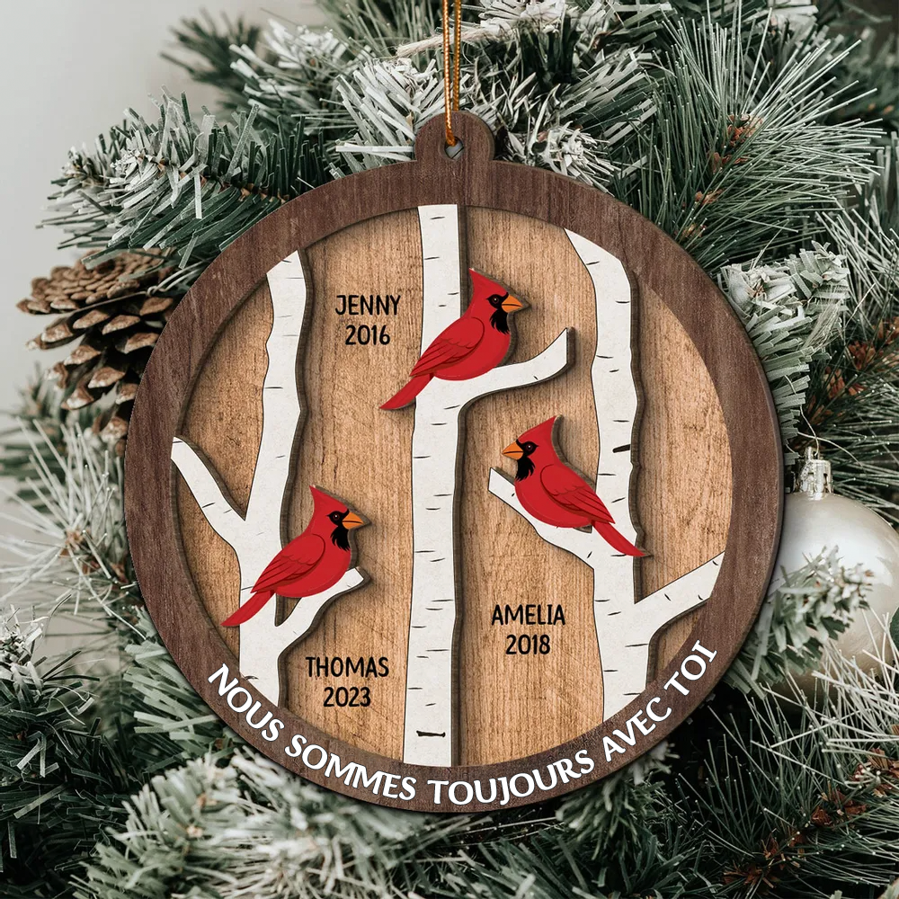 Cardinaux dans l'arbre - Ornement de Noël personnalisé en hommage