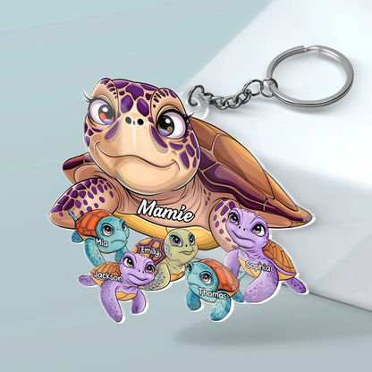 Porte-clés en acrylique avec motif de tortues – Cadeau pour maman et mamie