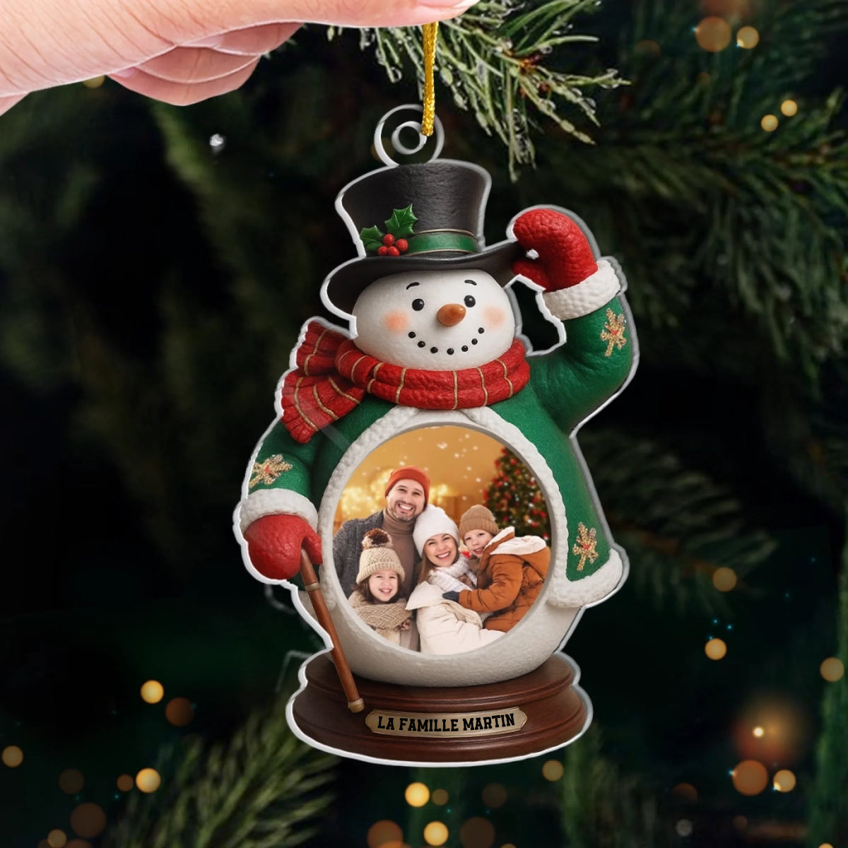 Orement personnalisée pour de Noël avec photo Ornement photo acrylique avec bonhomme de neige