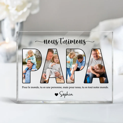 Bloc acrylique PAPA avec photos, texte et noms