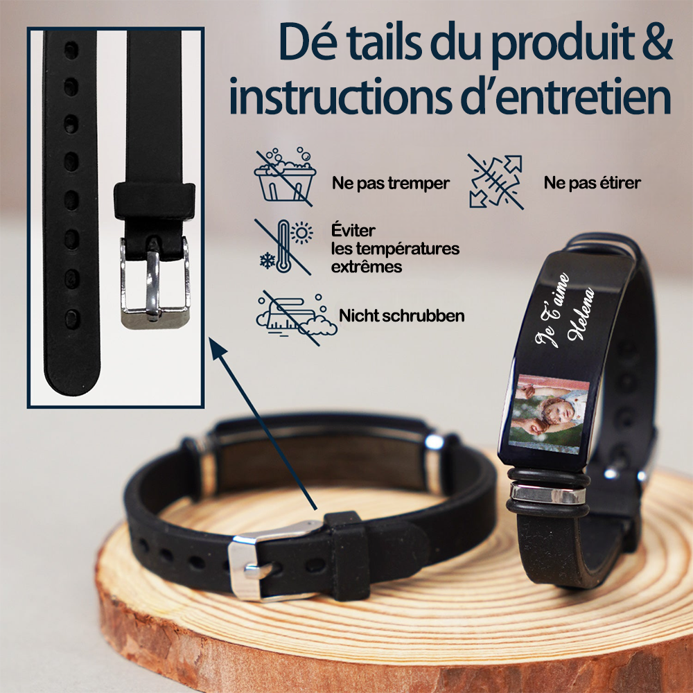 Bracelet en silicone avec photo et texte – Nous t'aimons