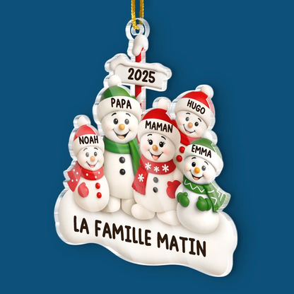 Orement en acrylique avec famille de bonhommes de neige Décoration de Noël personnalisée avec parents et 1 à 4 enfants