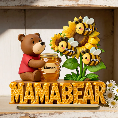 Décoration en bois personnalisé « Maman Ourse » avec abeilles – Cadeau pour maman et Papa