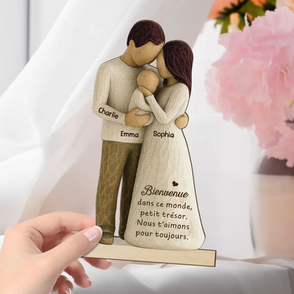 Parents avec bébé – Décoration en bois personnalisé avec gravure – Cadeau pour jeune papa et maman