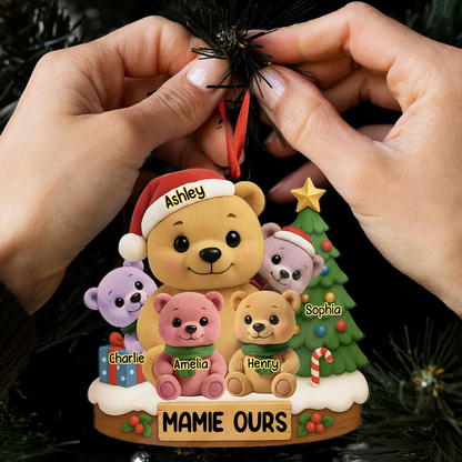 Ornement en acrylique personnalisé – Décoration de sapin avec motif d’ours, cadeau pour grand-mère