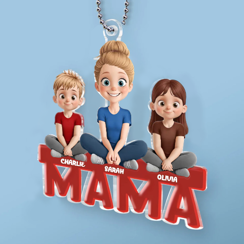Pendentif de voiture en acrylique personnalisé avec maman et enfants – Cadeau pour maman