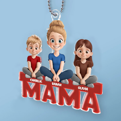 Pendentif de voiture en acrylique personnalisé avec maman et enfants – Cadeau pour maman