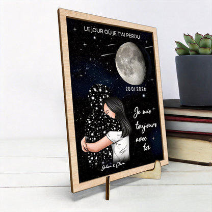 Présentoir en bois personnalisé avec phase de lune – Cadeau commémoratif en tendre souvenir