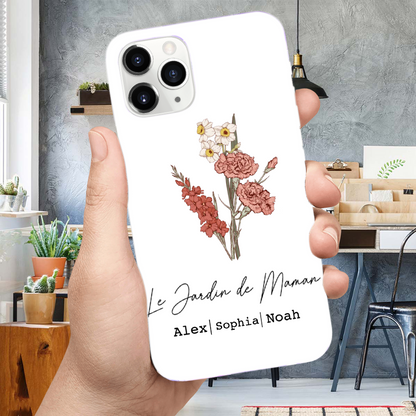 Coque en silicone personnalisée avec bouquet de fleurs de naissance – Cadeau pour maman et mamie, compatible iPhone et Samsung