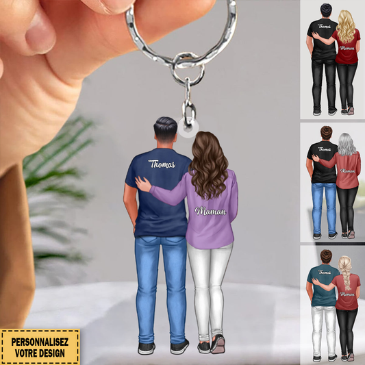 Porte-clés en acrylique Maman et Fils avec prénoms