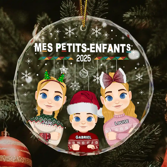 Pendentif en verre personnalisé avec 1 à 10 enfants Décoration de Noël pour grand-mère et grand-père