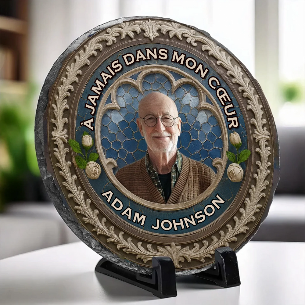 Plaque en ardoise personnalisée avec photo, texte et prénom – Cadeau de deuil
