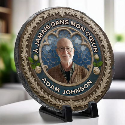 Plaque en ardoise personnalisée avec photo, texte et prénom – Cadeau de deuil