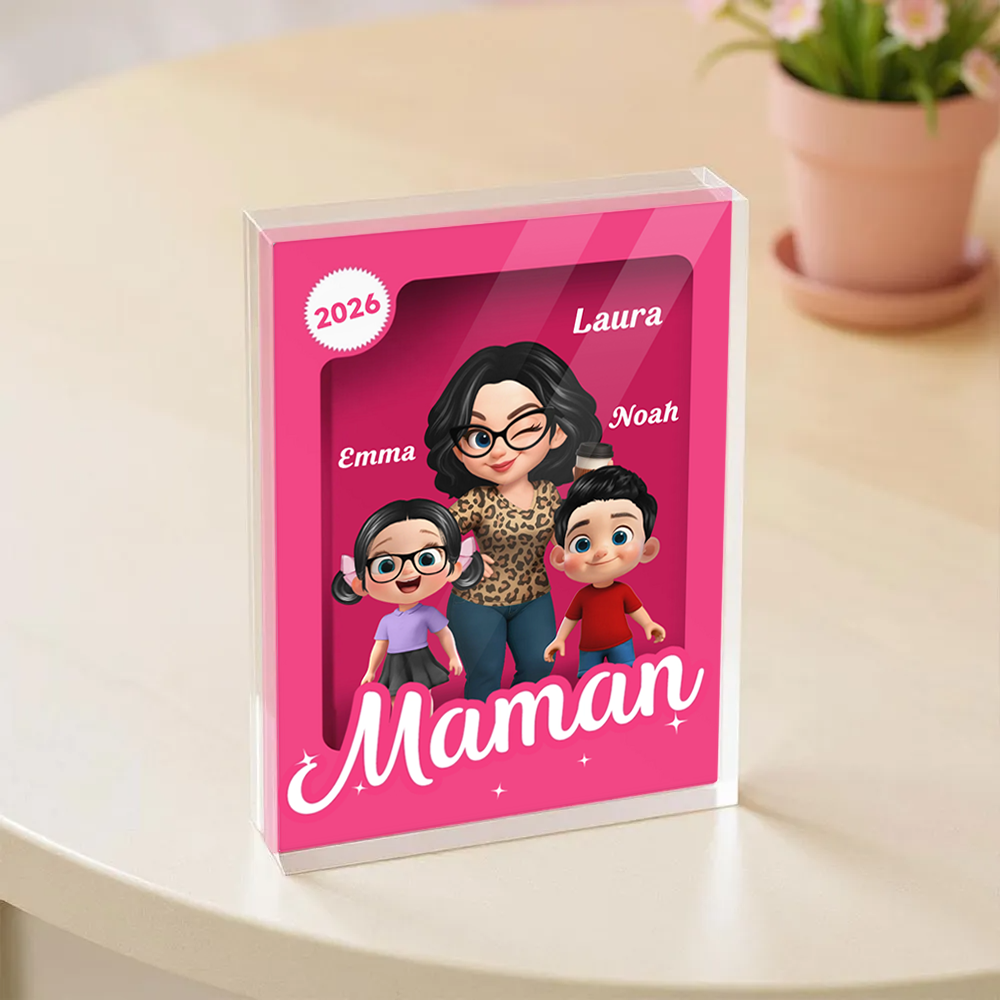 Bloc en acrylique personnalisé avec une femme et 1 à 5 enfants – Cadeau pour maman et mamie