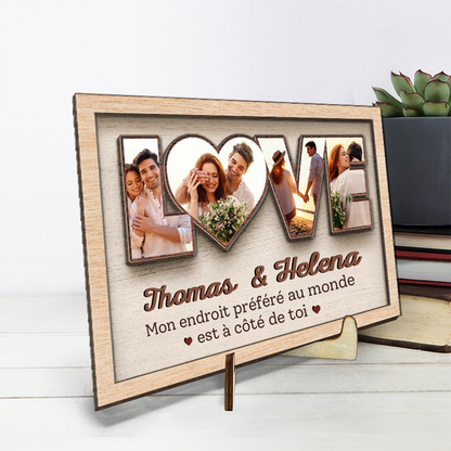 LOVE – Plaque en bois personnalisée avec photos pour couple amoureux