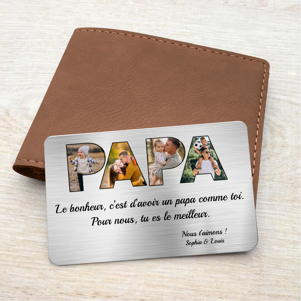 Carte portefeuille PAPA - Carte portefeuille personnalisée avec photos et texte Cadeau pour papa