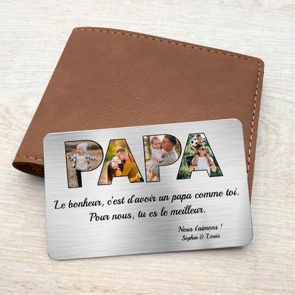 Carte portefeuille PAPA - Carte portefeuille personnalisée avec photos et texte Cadeau pour papa