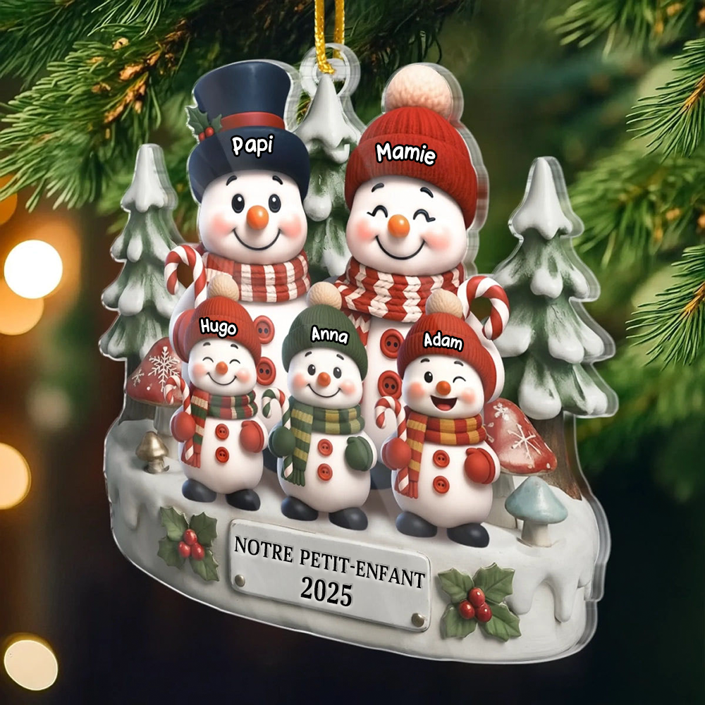 Orement en acrylique « Famille de bonhommes de neige » avec 1 à 10 enfants Décoration de Noël pour parents et grands-parents