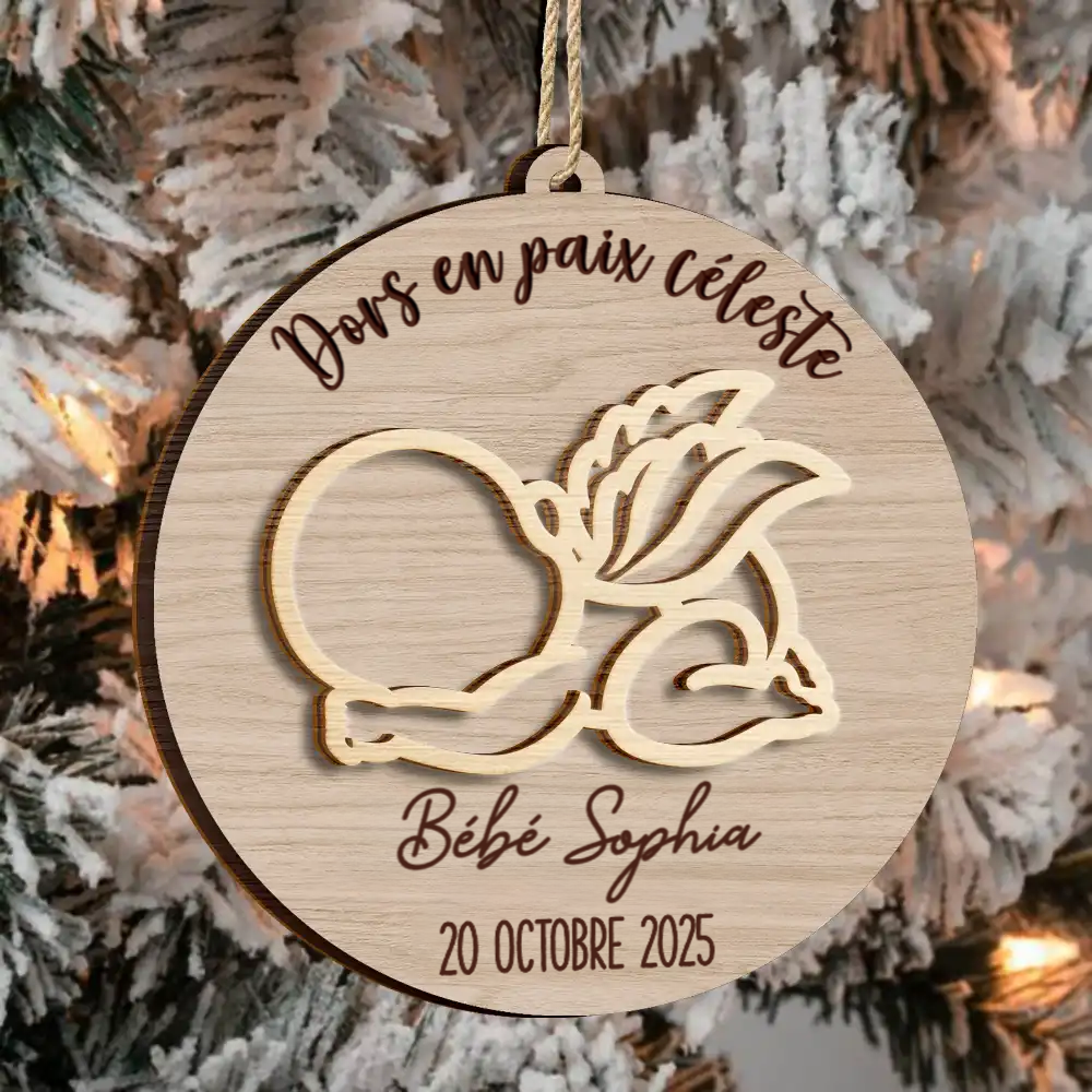 Décoration commémorative en bois personnalisée « Dors en paix céleste » – 2 couches, souvenir pour bébé ange et famille