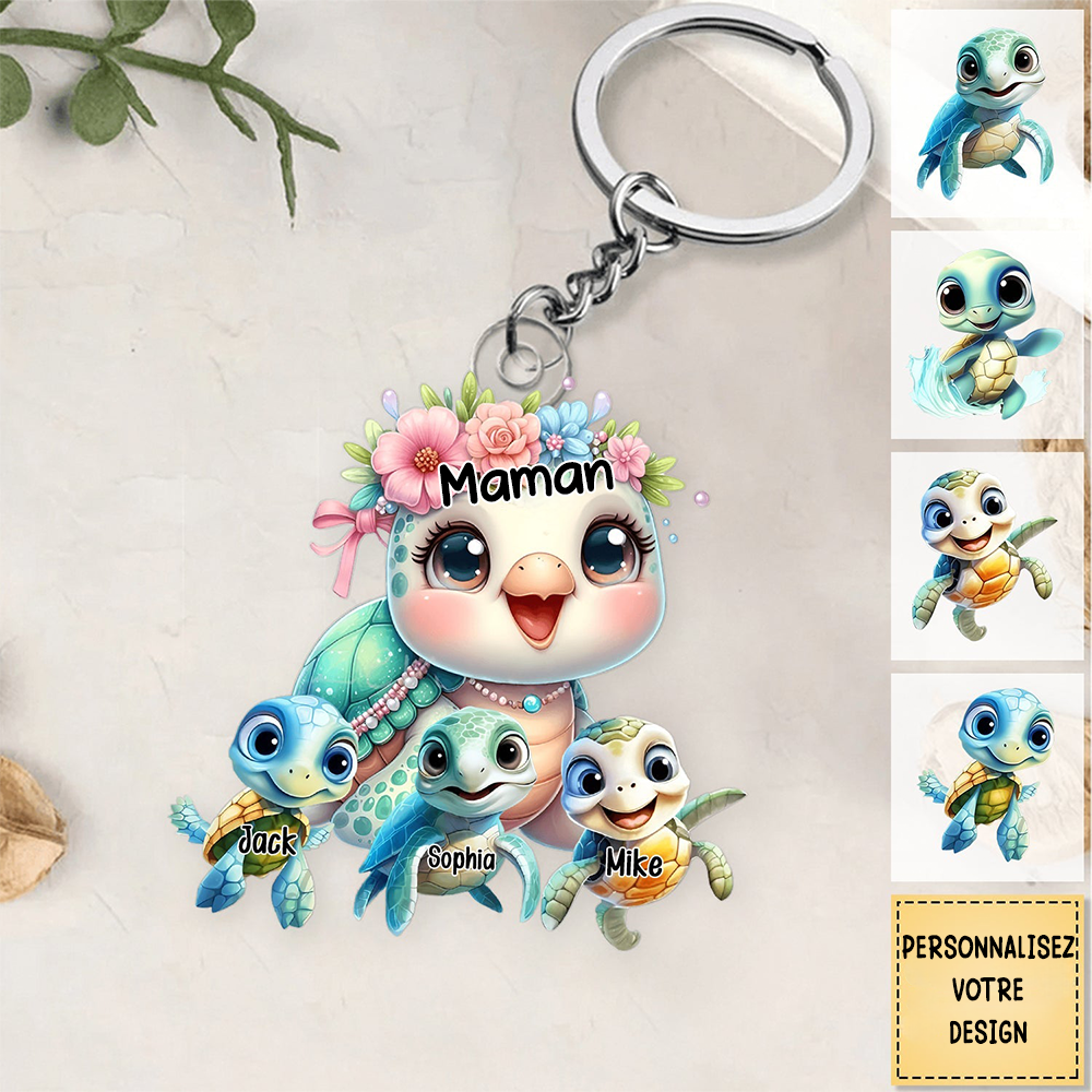 Adorable tortue - Porte-clés en acrylique personnalisé pour mamie et maman