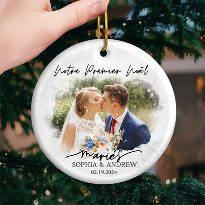 Ornement de Noël en céramique personnalisé avec photo pour couple