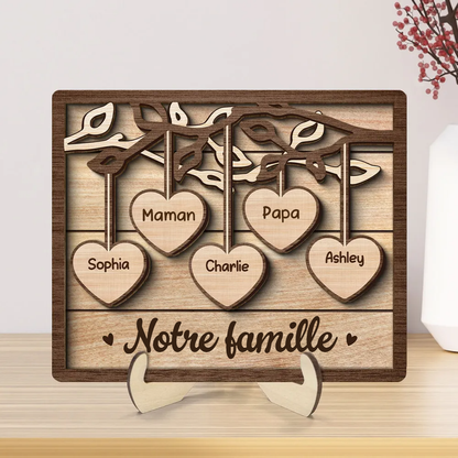Arbre de famille – Plaque en bois personnalisée avec 2 à 13 prénoms, cadeau pour la famille