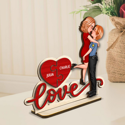 Love – Plaque en bois personnalisée avec 2 personnages et prénoms, cadeau pour couple