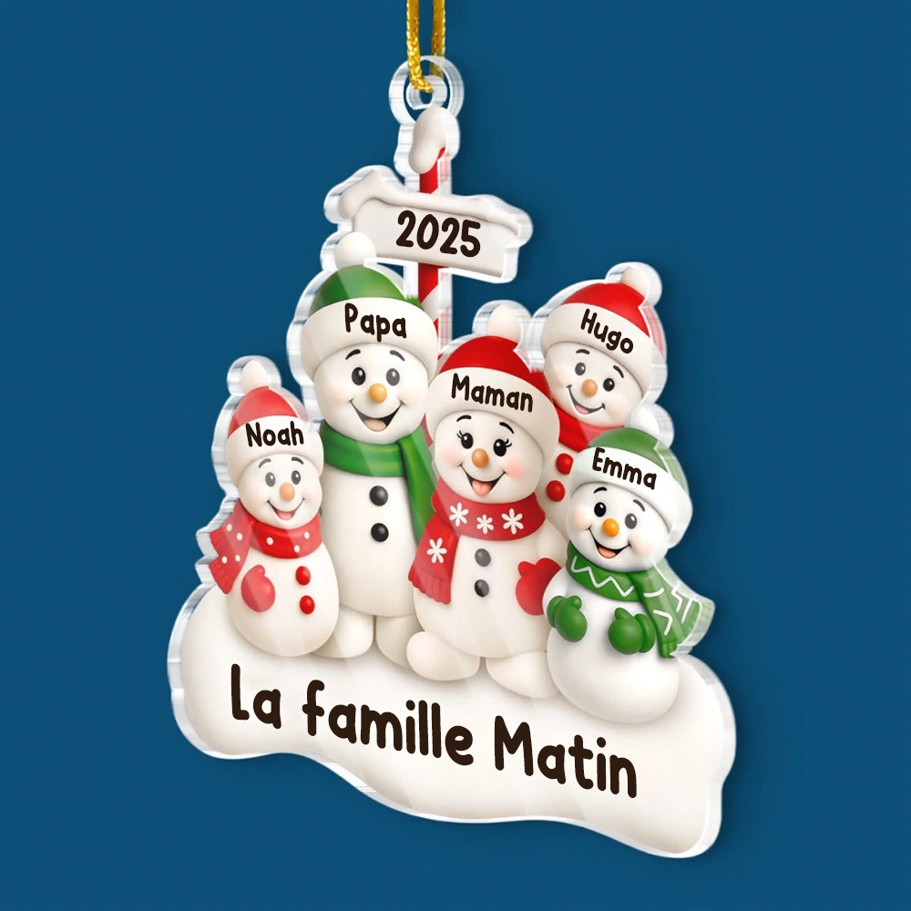 Orement en acrylique avec famille de bonhommes de neige Décoration de Noël personnalisée avec parents et 1 à 4 enfants
