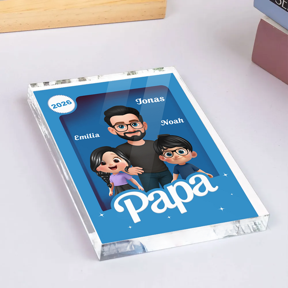 Bloc en acrylique personnalisé avec papa et enfants – Cadeau pour père et grand-père