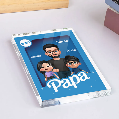 Bloc en acrylique personnalisé avec papa et enfants – Cadeau pour père et grand-père