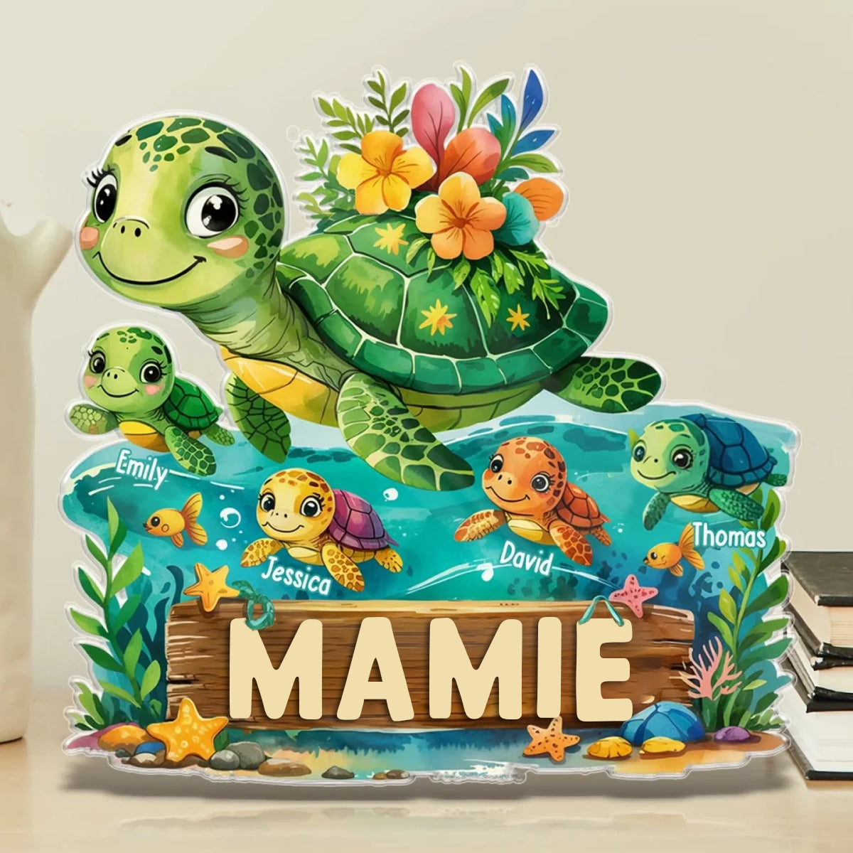 Tableau en acrylique personnalisé avec tortues – Cadeau pour Mamie