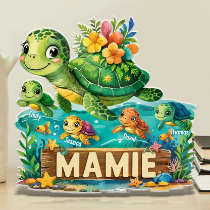 Tableau en acrylique personnalisé avec tortues – Cadeau pour Mamie