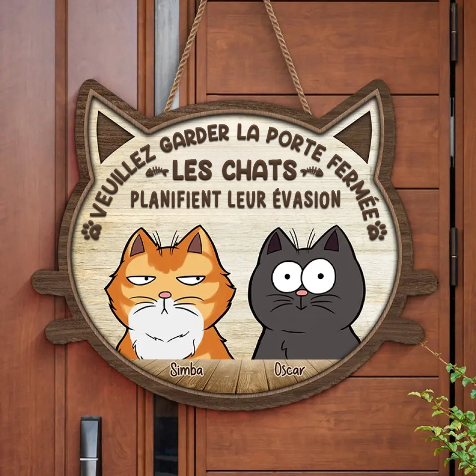 Panneau en bois personnalisé avec décoration de chats pour porte