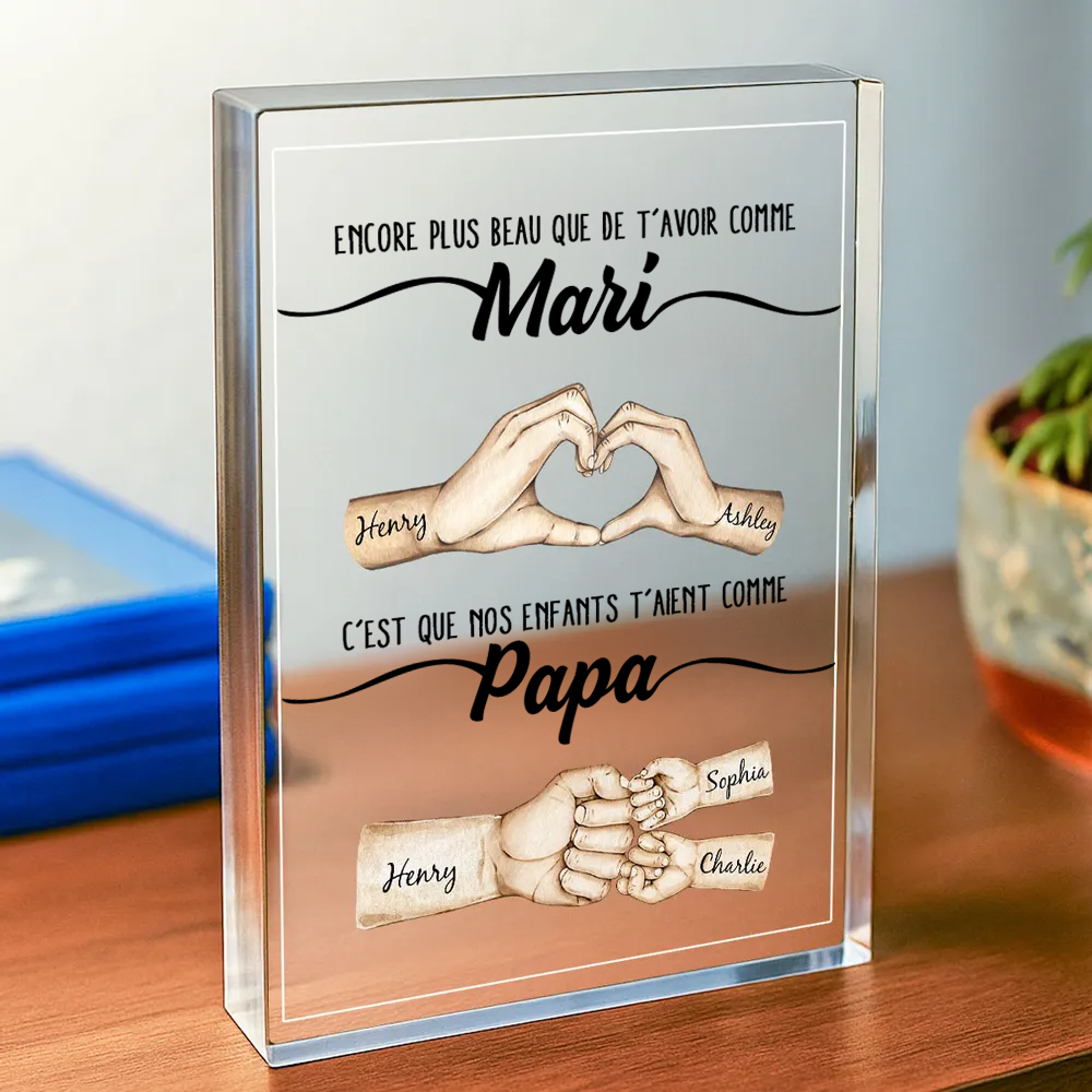 Plaque en acrylique avec mains et poing contre poing – Cadeau pour papa, idée cadeau pour la fête des pères